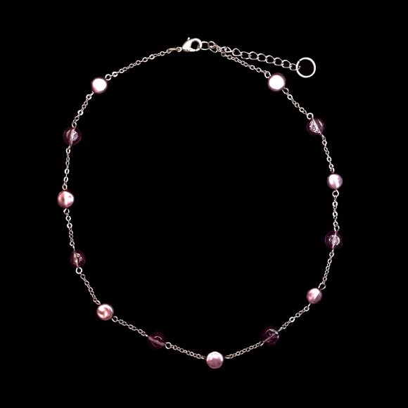 Vintage Purple Bead & Silver Chain Necklace - Picture 2 of 4